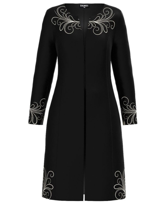 Jacheta de dama neagra lunga imprimata cu model floral CMD3402