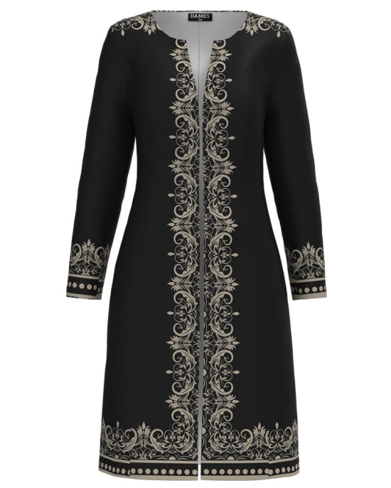 Jacheta de dama neagra lunga imprimata cu model floral CMD4041
