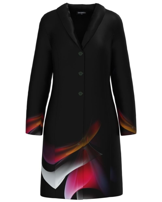 Pardesiu din stofa negru imprimat cu model multicolor CMD4906
