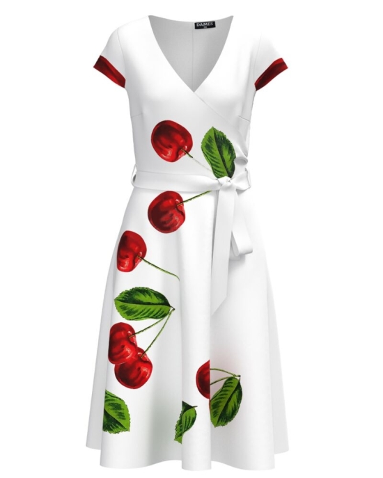 Rochie alba casual de vara cu maneca scurta si imprimeu Cirese CMD9901