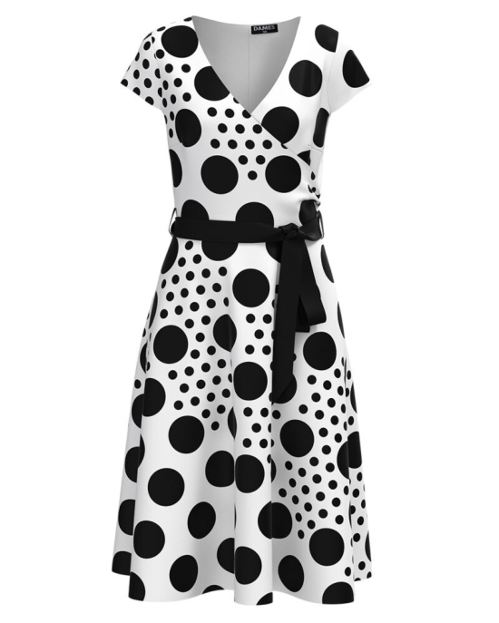 Rochie alba de vara cu maneca scurta imprimata cu model Buline CMD2830