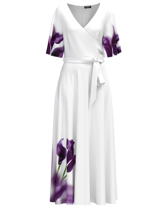 Rochie alba lunga eleganta de seara imprimata cu model Cale CMD4524