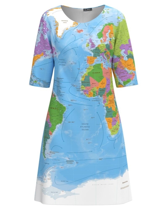 Rochie casual bleu imprimata cu model harta CMD4782