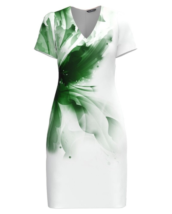 Rochie casual cu decolteu in V imprimata Abstract verde CMD4670
