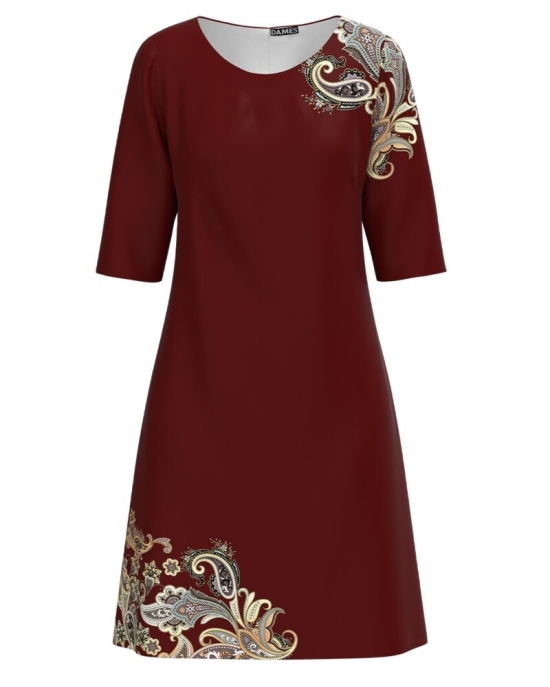 Rochie casual grena imprimata model floral CMD3443