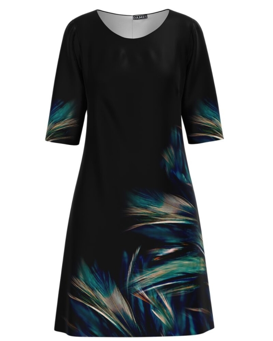 Rochie casual neagra cu imprimeu multicolor CMD1479