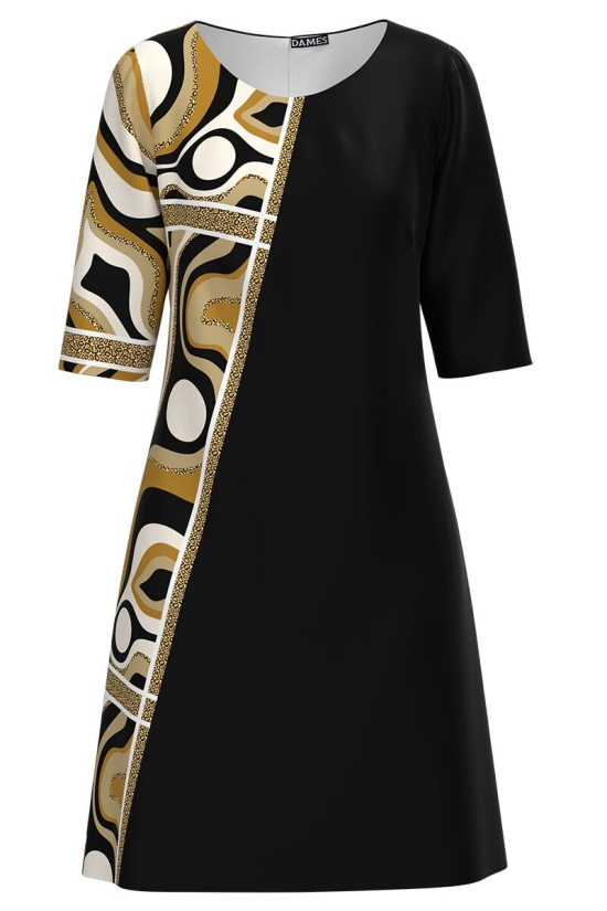 Rochie casual neagra imprimata cu model abstract CMD3073