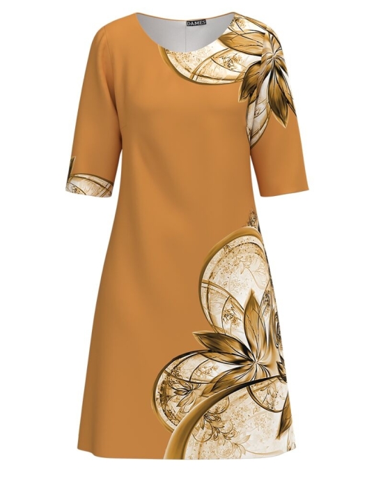 Rochie casual ocru imprimata cu model floral CMD3770