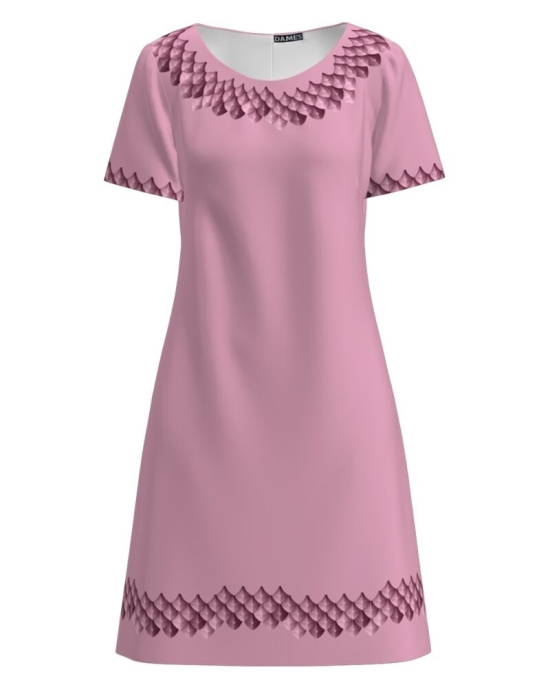 Rochie casual roz imprimata cu model in contrast CMD2818
