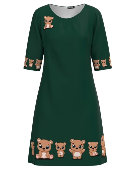 Rochie casual verde imprimata cu model Ursuleti CMD3163