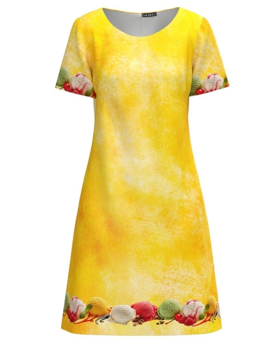 Rochie galbena evazata imprimata cu model Inghetata CMD4420