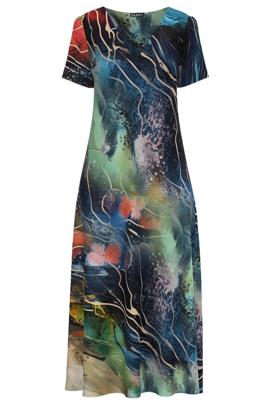 Rochie lunga de vara cu buzunare imprimata multicolor abstract