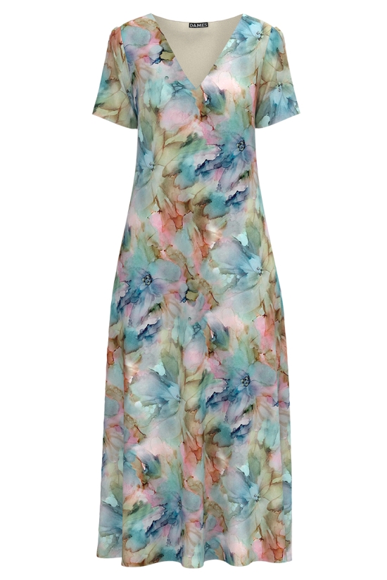 Rochie lunga de vara cu buzunare imprimata multicolor