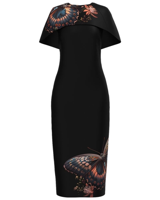 Rochie neagra lunga cu capa detasabila CMD4856
