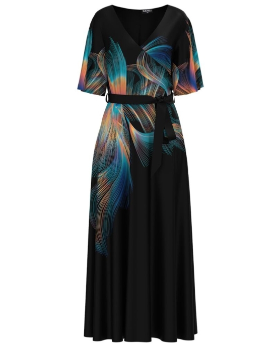 Rochie neagra lunga eleganta de seara imprimata cu model abstract CMD4135