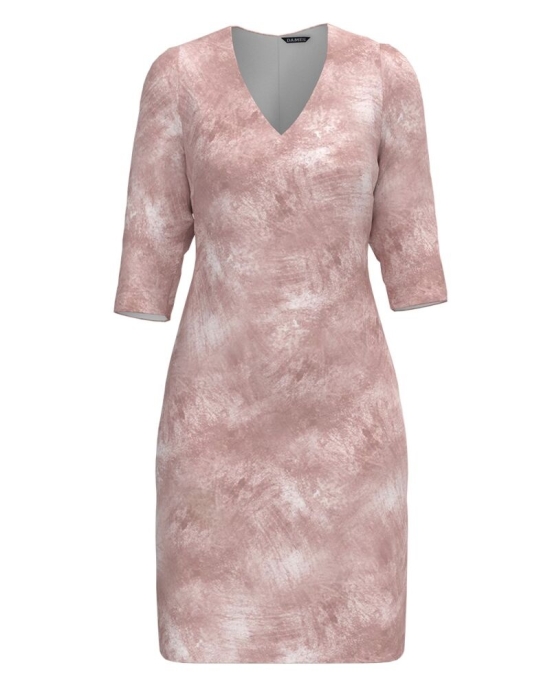 Rochie office cu decolteu in V imprimata in nuante de roz CMD4845