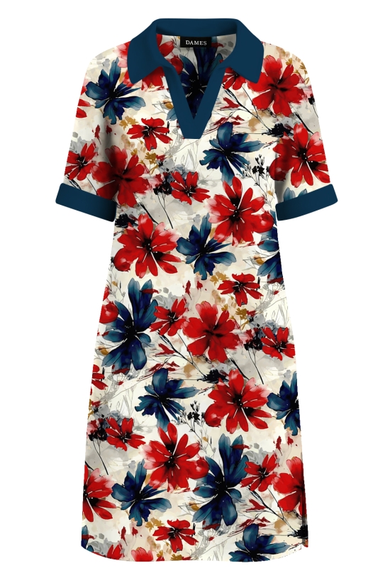 Rochie smart casual cu maneca scurta imprimata floral