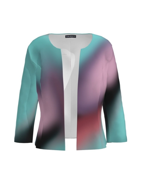 Sacou bleu cambrat imprimat cu model multicolor CMD3149