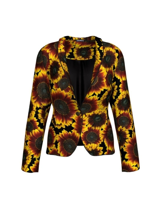 Sacou cambrat imprimat cu model floral Floarea soarelui CMD317
