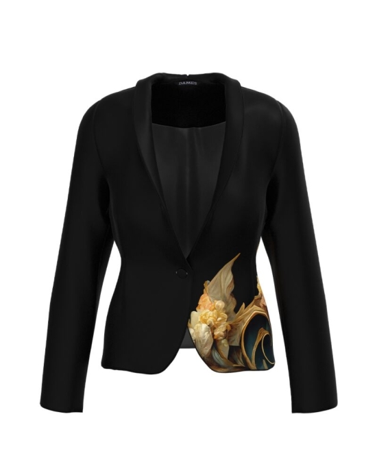 Sacou negru cambrat imprimat cu model floral CMD3412