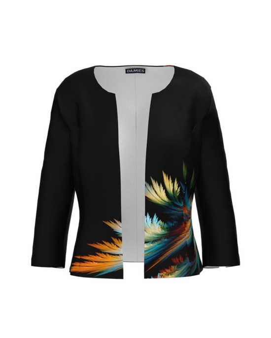 Sacou negru cambrat imprimat cu model multicolor CMD4722