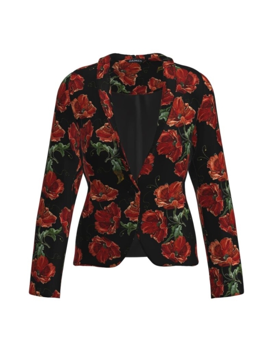 Sacou negru imprimat cu model floral Maci CMD3864