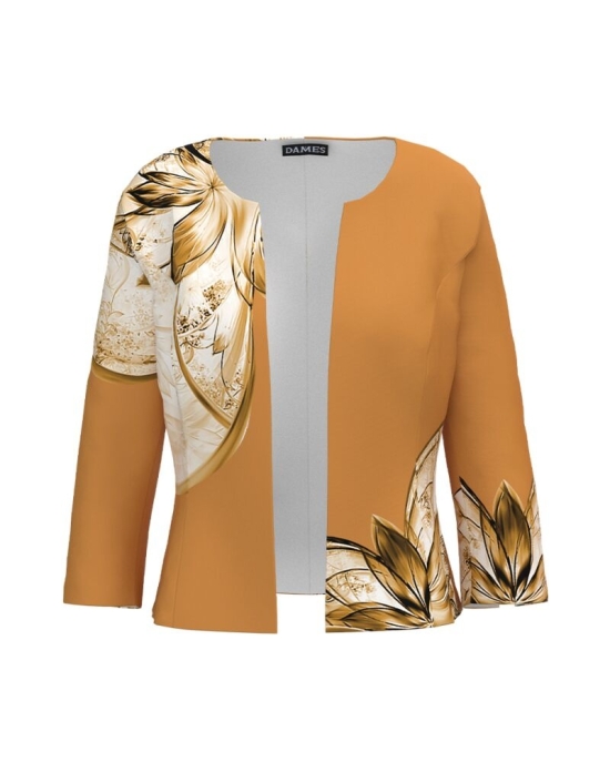 Sacou ocru cambrat imprimat cu model Floral CMD3968