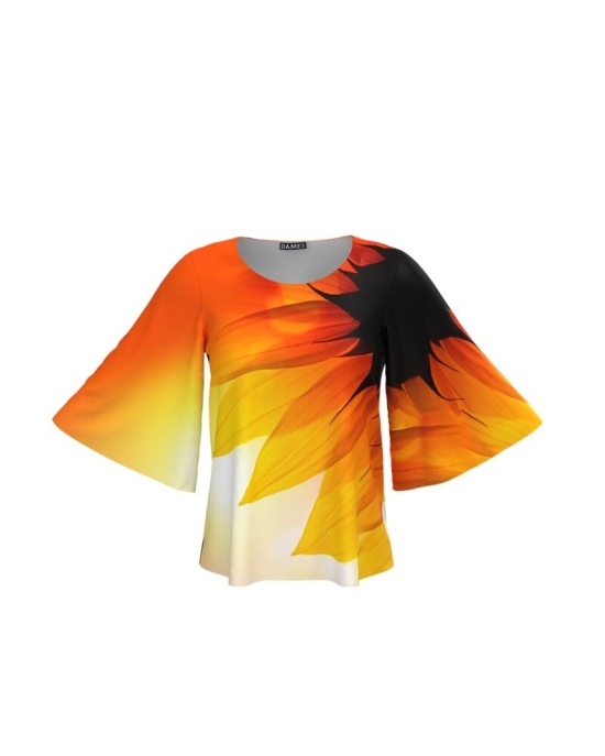 Bluza cu maneci tip fluture imprimata Sunflower CMD4476