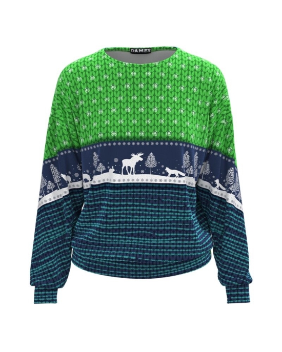 Bluza multicolora tip hanorac din catifea cu imprimeu de Craciun CMD1627