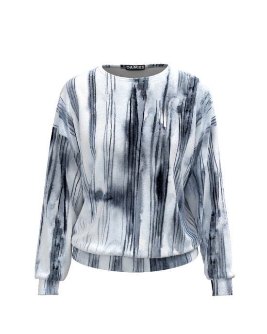 Bluza tip hanorac din catifea cu imprimeu alb- gri CMD489
