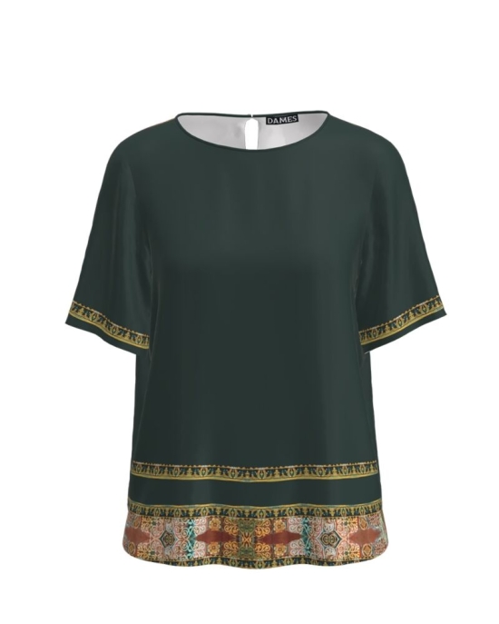 Bluza verde cu maneca scurta imprimata cu model grafic CMD3923