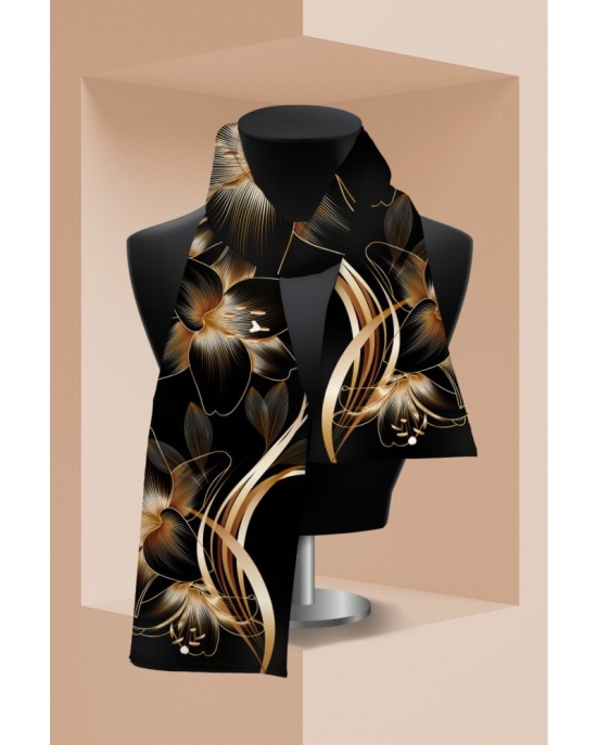 Esarfa neagra subtire imprimata cu model Crini CMD3468