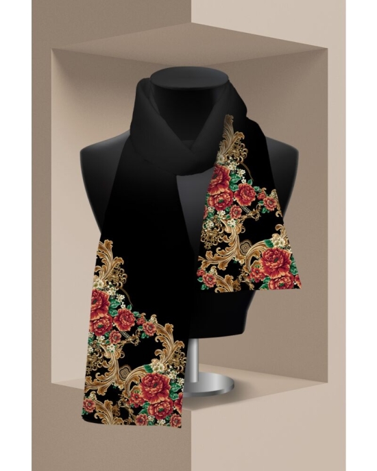 Esarfa neagra subtire imprimata cu model floral CMD3338