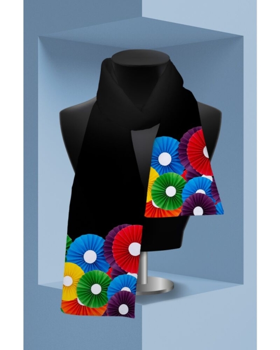 Esarfa neagra subtire imprimata cu model Floral multicolor CMD3350