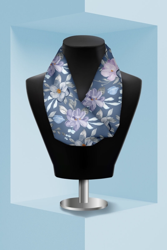 Esarfa subtire albastra imprimata cu model Floral CMD2096