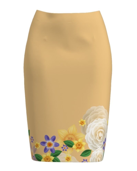 Fusta conica galbena imprimata cu model Floral CMD2288