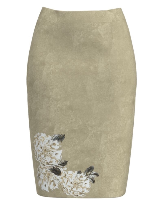 Fusta conica groasa bej imprimata cu model floral CMD3280