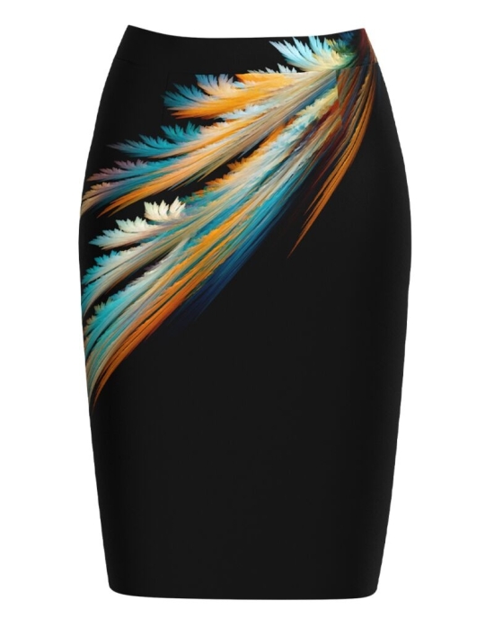 Fusta conica neagra imprimata cu model multicolor CMD4723