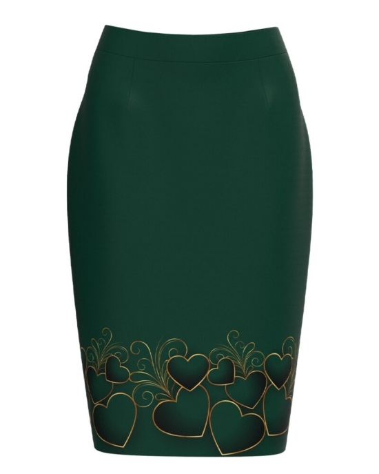 Fusta conica verde imprimata cu model Inimi CMD3434