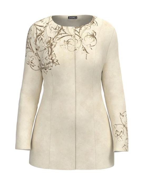 Jacheta de dama bej de lungime medie imprimata cu model floral CMD2339