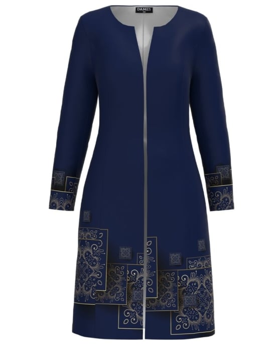 Jacheta de dama bleumarin lunga imprimata cu model floral CMD3011