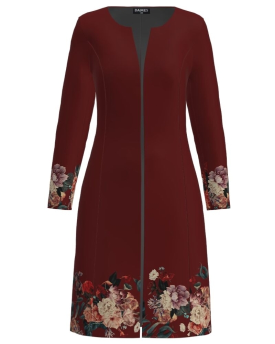 Jacheta de dama grena lunga imprimata cu model Floral CMD1414