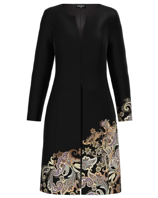 Jacheta de dama neagra lunga imprimata cu model floral CMD2036