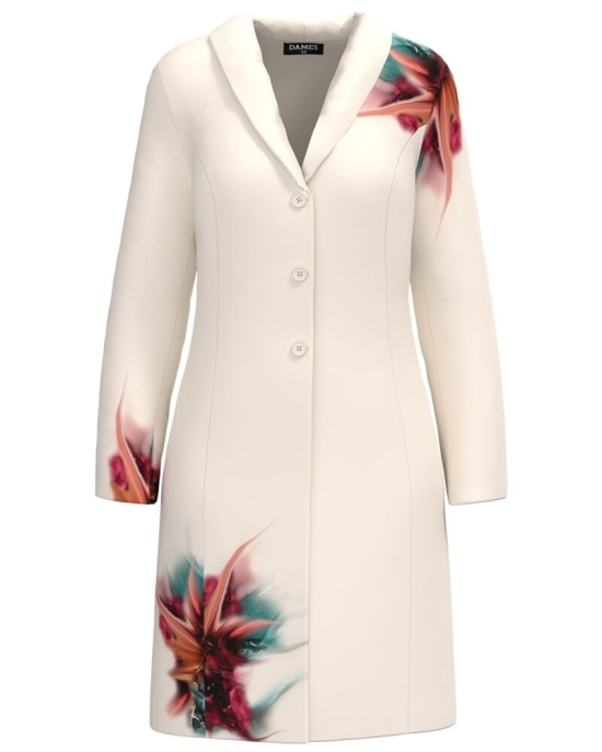 Pardesiu din stofa bej imprimat cu model multicolor CMD4907