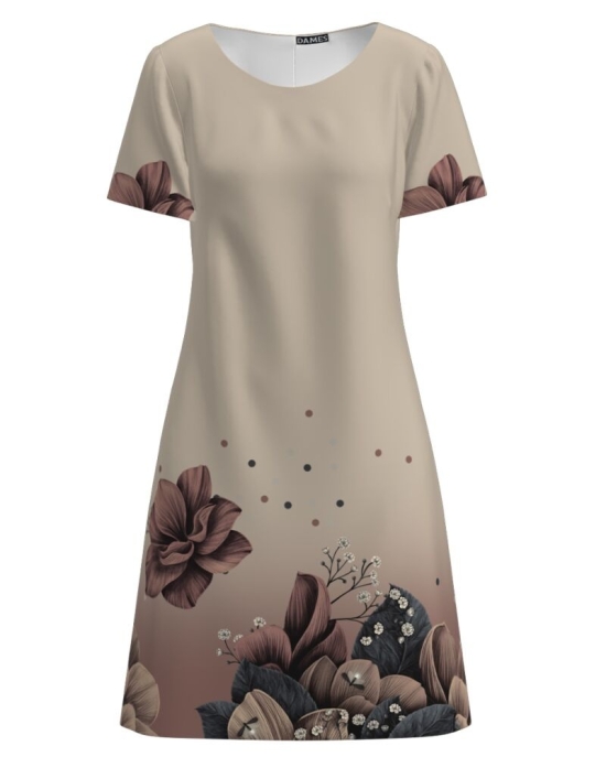 Rochie bej evazata imprimata cu model Floral CMD2713