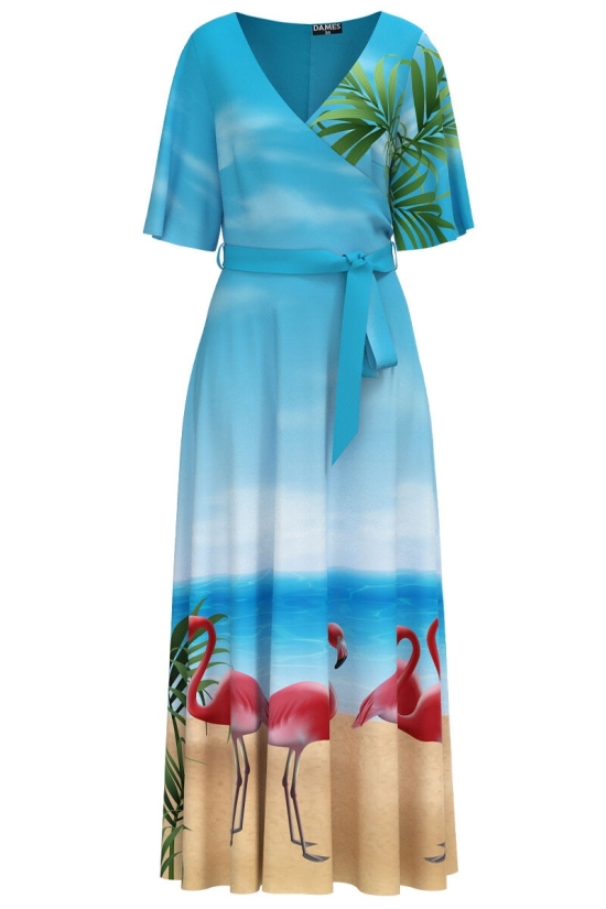 Rochie bleu lunga eleganta de seara imprimata digital Flamingo CMD2808