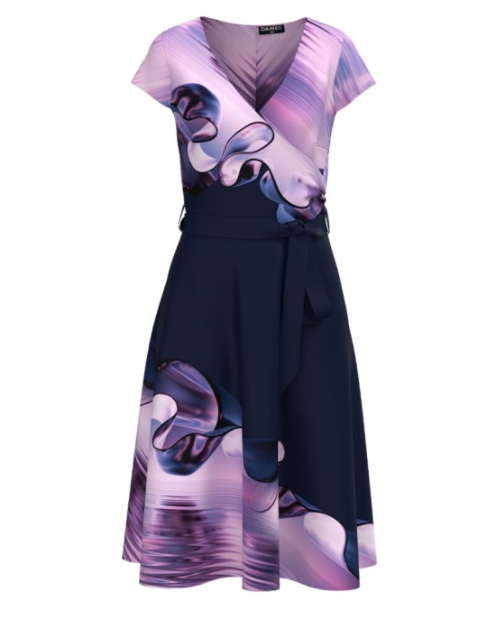 Rochie bleumarin de vara cu maneca scurta imprimata cu model abstract