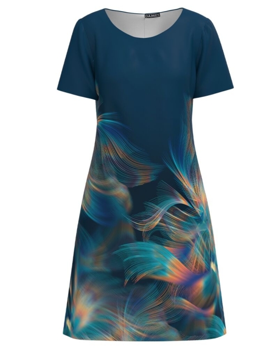 Rochie bleumarin evazata imprimata cu model abstract CMD4431
