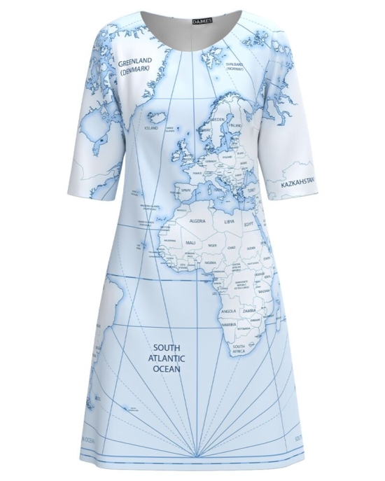 Rochie casual bleu imprimata cu model Harta CMD4783