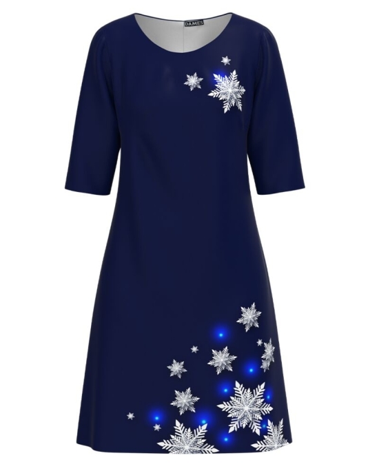 Rochie casual bleumarin imprimata cu model Stelute argintii CMD3588
